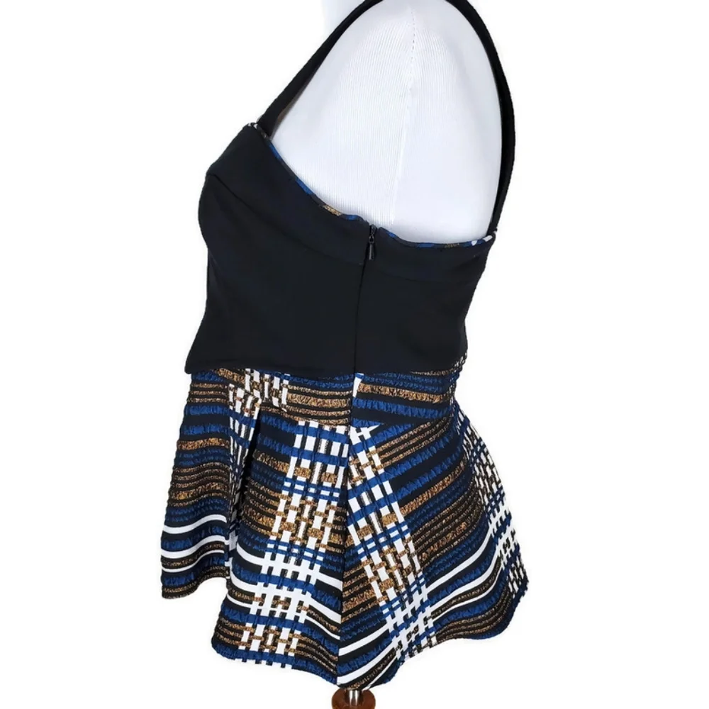 NWT Anthropologie Nathalie Peplum Metallic Plaid Top By Deletta SZ XS Academia - Picture 3 of 14